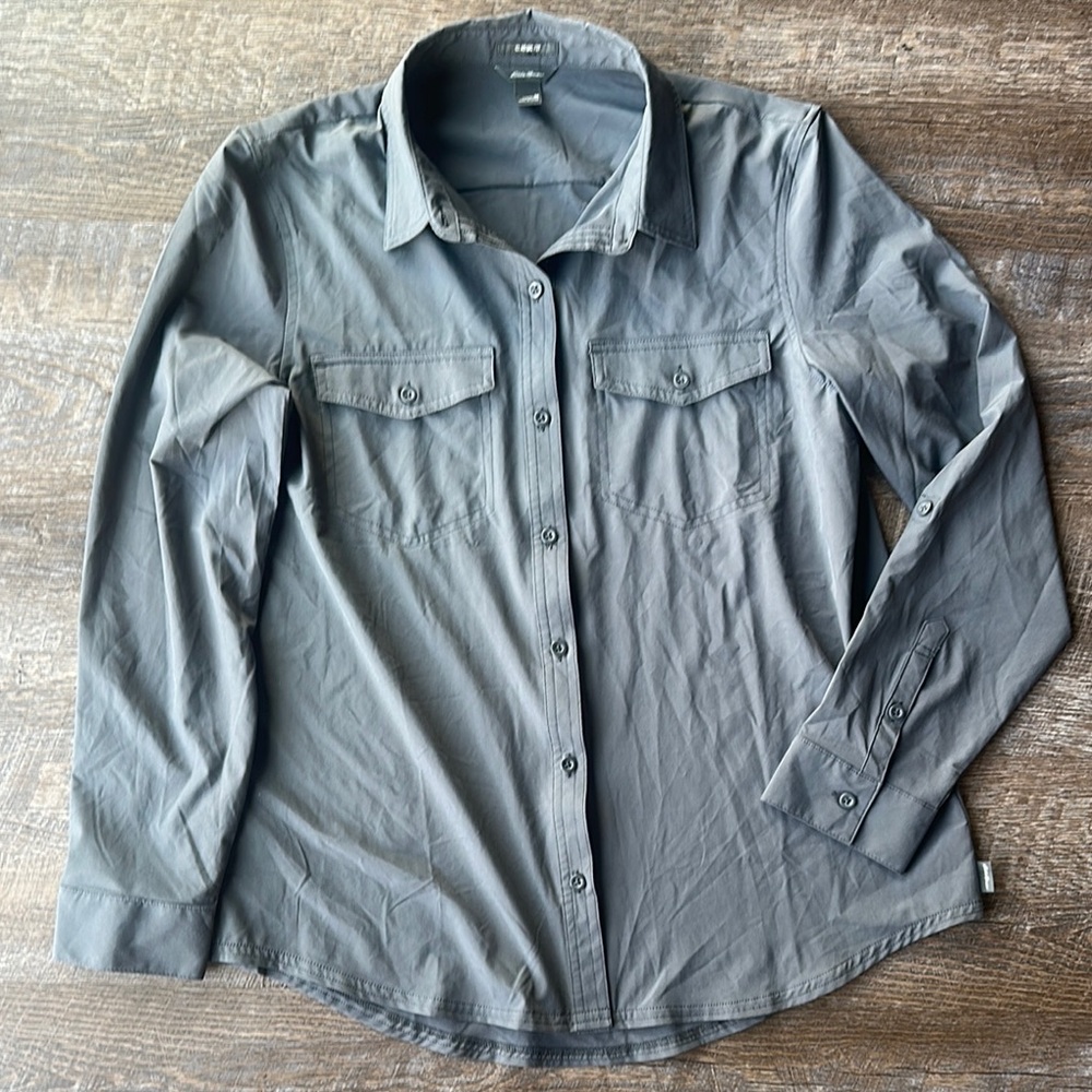 Eddie Bauer Gray Button Down Shirt Lightweight